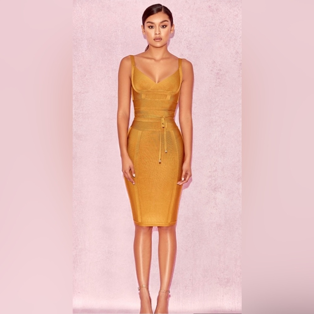 House of CB Large “Belice” Gold Bandage Dress